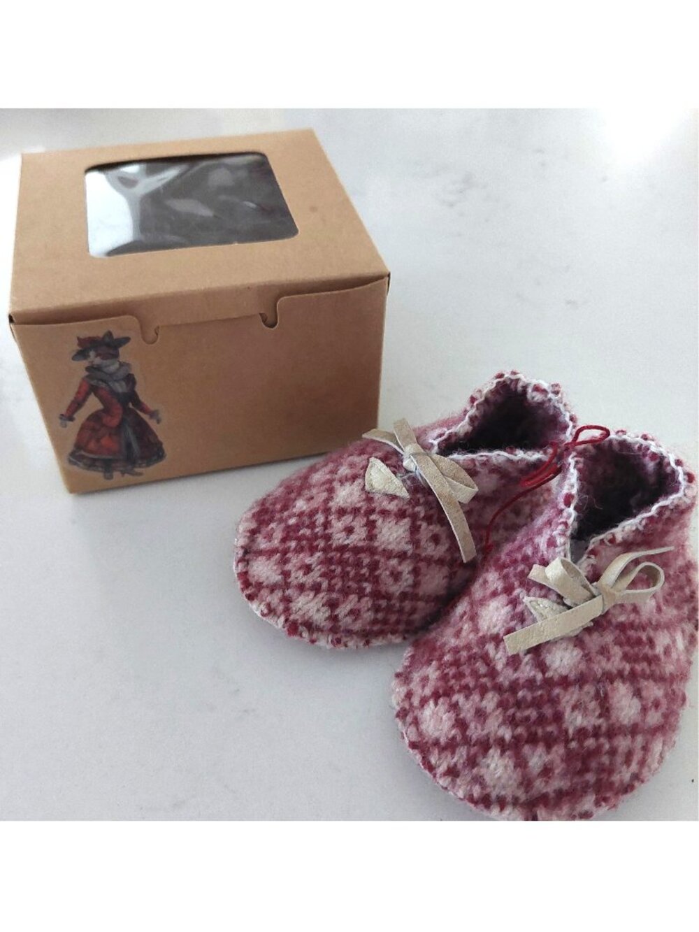 NEW Handmade Wool Leather Soft Sole Baby Girl Shoes 3-6 months Fair Isle